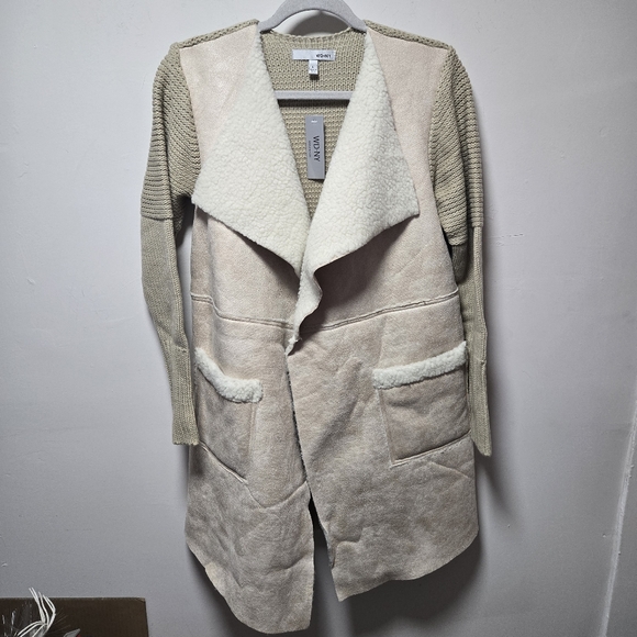 WD.NY Jackets & Blazers - NWT WD.NY Duster Jacket Beige Cardigan Size Large Faux Sherpa Cream Tan Fall